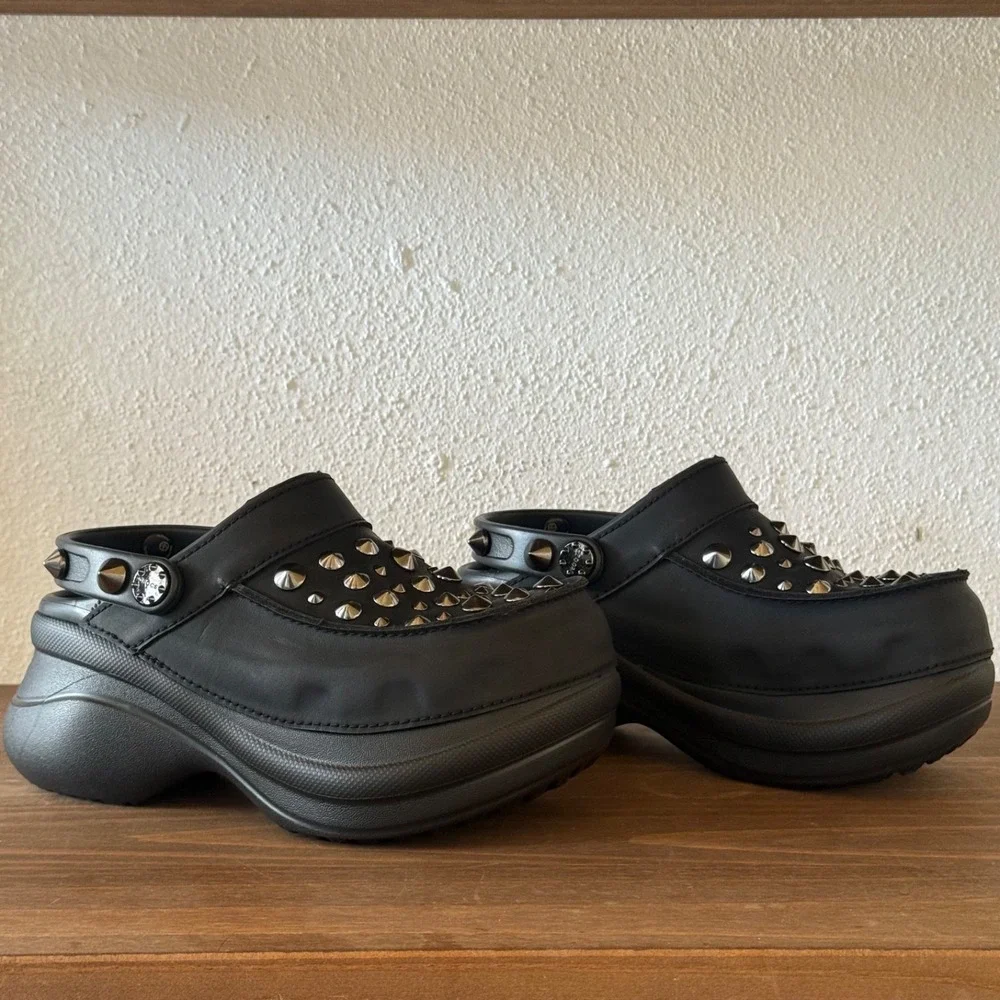 Crocs Bae Platform Studded Clogs Black Metal Spike Goth Emo Womens Size 5